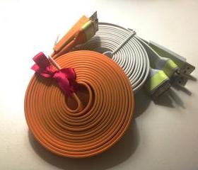 iPhone Charger XXL - Glow in the Dark 10 ft Long Orange iPhone 4/4s Charger w/ Flat iPhone Cable
