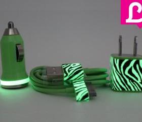 iPhone 4/4s Charger - Zebra Glow in the Dark iPhone Charger (Green)
