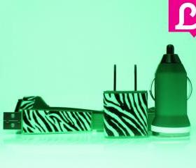 iPhone 4/4s Charger - Zebra Glow in the Dark Flat Noodle iPhone Charger (Green)