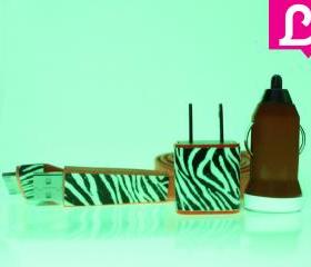 iPhone 4/4s Charger - Zebra Glow in the Dark Flat Noodle iPhone Charger (Orange)