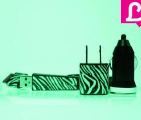 Glow in the Dark iPhone Charger - Zebra Glow in the Dark Flat Noodle iPhone Charger (Black)