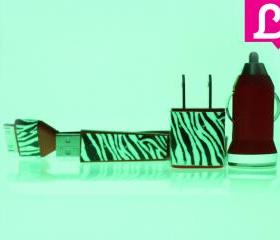 Glow in the Dark iPhone Charger - Zebra Glow in the Dark Flat Noodle iPhone Charger (Red)
