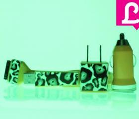 Glow in the Dark iPhone Charger - Cheetah Leopard Glow in the Dark Yellow iPhone 4 4s Charger w/ Flat iPhone Cable