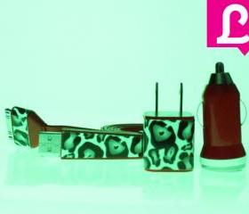 Glow in the Dark iPhone Charger - Cheetah Leopard Glow in the Dark Red iPhone 4 4s Charger w/ Flat iPhone Cable