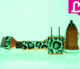 Glow in the Dark iPhone Charger - 3-in-1 Cheetah Leopard Glow in the Dark Orange iPhone 4 4s Charger w/ Flat iPhone Cable