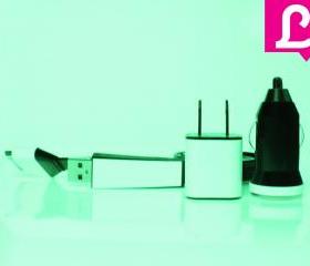 Glow in the Dark iPhone Charger Black (flat cable, wall adapter and car charger included)