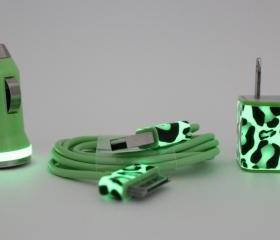 Glow in the Dark Leopard Green iPhone Car Charger & Wall Plug