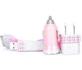 Glamour Pink iphone charger set - also compatible with ipod and ipad