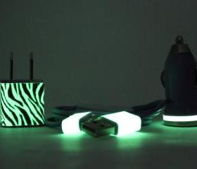 Glow in the Dark Zebra Print Trim Purple iPhone Charger