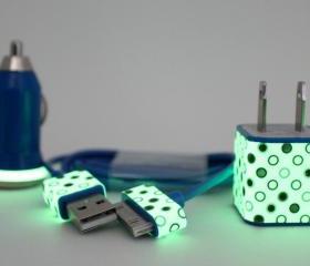 Polka Dot Glow in the Dark iPhone charger set - Wall & car charger compatible with iPhone 5