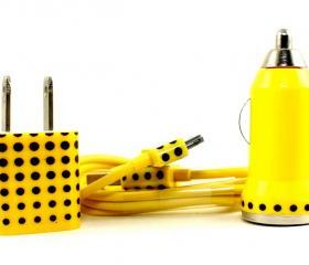 Yellow charger with polka dot design - iphone charger set