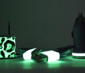iPhone Charger - Purple Charger with Glow in the Dark Cheetah Print Trim