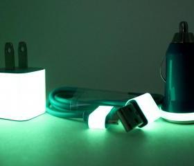 Blue iPhone Charger with Glow in the Dark Trim (wall plug and car adapter compatible with iPhone 5)