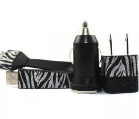 Glitter Zebra Print and Black iPhone Charger