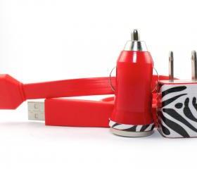 Zebra Print Red iPhone Charger - Extra Long 10 Feet Flat Cable