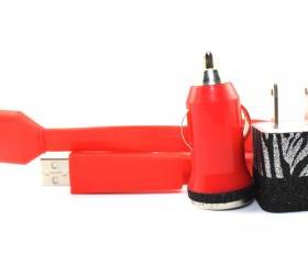 Red iPhone Charger with Black and Silver Zebra Trim