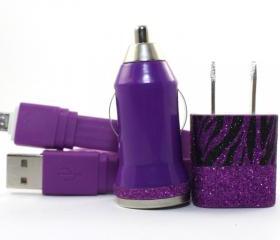 Glitter Zebra Print and Black Mobile Phone Charger for Android Devices - Samsung, HTC, Sony, etc