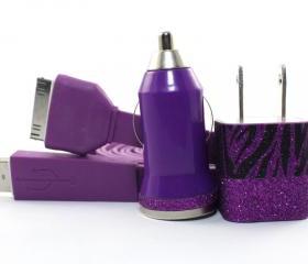 Glitter Zebra Print and Black iPhone Charger - Extra Long - 10 feet cable