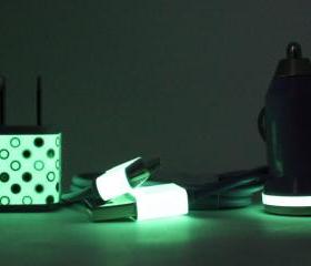 Glow in the Dark Purple iPhone Charger with Polka Dot Trim